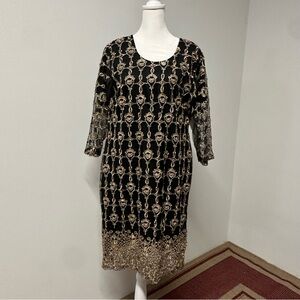 Black and Gold Rhinestone Formal Outfit with Matching Dupatta